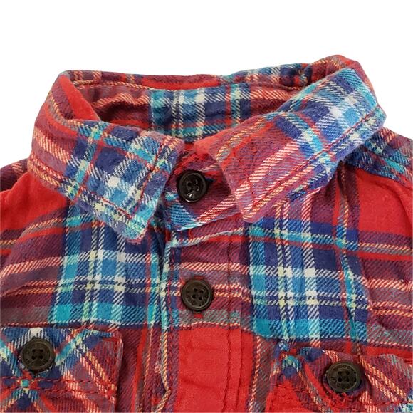 2 FOR $5 SALE Boy's 24 Month Red And Blue  Plaid Flannel Onesie - Picture 2 of 7